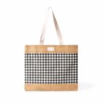 Sac en coton recyclé et jute à motif quadrillé 220 g/m² couleur blanc/noir