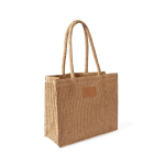 Sac en papier et polyester avec anses longues et étiquette de marquage couleur marron première vue