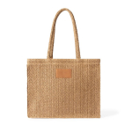 Sac en papier et polyester avec anses longues et étiquette de marquage couleur marron