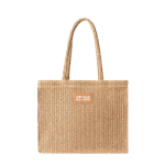Sac en papier et polyester avec anses longues et étiquette de marquage couleur marron avec zone d'impression