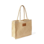 Sac en papier et polyester avec anses longues et étiquette de marquage couleur naturel première vue