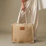 Sac en papier et polyester avec anses longues et étiquette de marquage couleur naturel deuxième vue