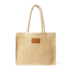 Sac en papier et polyester avec anses longues et étiquette de marquage couleur naturel