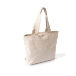 Sac en coton recyclé avec fermeture éclair et longues anses 280 g/m² couleur naturel première vue