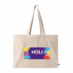 Sac en coton équitable à soufflet et longues anses, 220 g/m² couleur naturel sixième vue