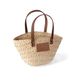 Petit panier en papier avec anses courtes et étiquette personnalisable couleur naturel première vue