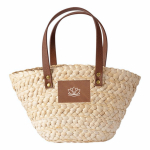 Petit panier en papier avec anses courtes et étiquette personnalisable couleur naturel deuxième vue