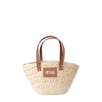 Petit panier en papier avec anses courtes et étiquette personnalisable couleur naturel avec zone d'impression