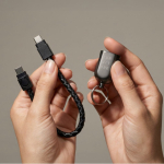 Câble porte-clés de charge rapide avec entrée type C, USB-C couleur noir vue détaillée