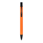 Stylo en aluminium recyclé avec clip noir et encre bleue couleur orange deuxième vue