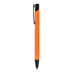 Stylo en aluminium recyclé avec clip noir et encre bleue couleur orange troisième vue