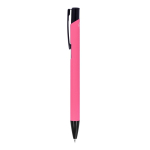 Stylo en aluminium recyclé avec clip noir et encre bleue couleur rose troisième vue