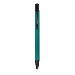 Stylo en aluminium recyclé avec clip noir et encre bleue couleur vert foncé deuxième vue