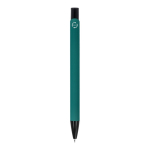 Stylo en aluminium recyclé avec clip noir et encre bleue couleur vert foncé quatrière vue
