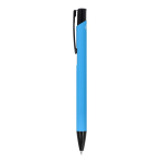 Stylo en aluminium recyclé avec clip noir et encre bleue couleur bleu ciel troisième vue