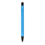 Stylo en aluminium recyclé avec clip noir et encre bleue couleur bleu ciel quatrière vue