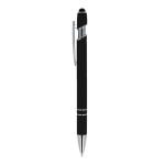 Stylo en aluminium recyclé avec clip robuste et encre bleue couleur noir troisième vue
