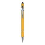 Stylo en aluminium recyclé avec clip robuste et encre bleue couleur jaune deuxième vue