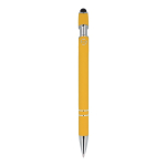 Stylo en aluminium recyclé avec clip robuste et encre bleue couleur jaune quatrière vue