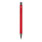 Stylo en aluminium recyclé à toucher doux et encre bleue couleur rouge quatrière vue