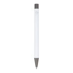 Stylo en aluminium recyclé à toucher doux et encre bleue couleur blanc quatrière vue