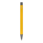 Stylo en aluminium recyclé à toucher doux et encre bleue couleur jaune quatrière vue