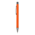 Stylo en aluminium recyclé à toucher doux et encre bleue couleur orange troisième vue