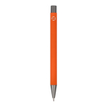 Stylo en aluminium recyclé à toucher doux et encre bleue couleur orange quatrière vue