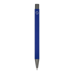 Stylo en aluminium recyclé à toucher doux et encre bleue couleur bleu foncé quatrière vue