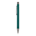 Stylo en aluminium recyclé à toucher doux et encre bleue couleur vert foncé troisième vue