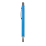 Stylo en aluminium recyclé à toucher doux et encre bleue couleur bleu ciel troisième vue