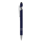 Stylo en aluminium recyclé avec clip robuste et encre noire couleur bleu foncé troisième vue