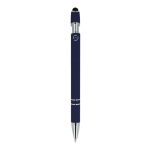 Stylo en aluminium recyclé avec clip robuste et encre noire couleur bleu foncé quatrière vue