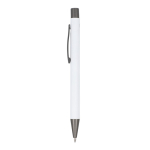 Stylo en aluminium au toucher doux, corps fin et encre noire couleur blanc troisième vue