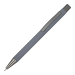 Stylo en aluminium au toucher doux, corps fin et encre noire couleur gris