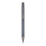 Stylo en aluminium au toucher doux, corps fin et encre noire couleur gris quatrière vue