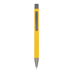 Stylo en aluminium au toucher doux, corps fin et encre noire couleur jaune deuxième vue