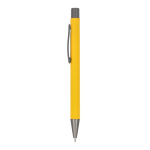 Stylo en aluminium au toucher doux, corps fin et encre noire couleur jaune troisième vue