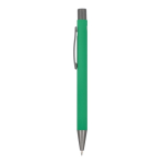Stylo en aluminium au toucher doux, corps fin et encre noire couleur vert troisième vue