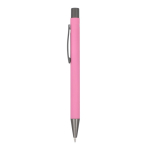 Stylo en aluminium au toucher doux, corps fin et encre noire couleur rose troisième vue