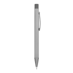 Stylo en aluminium au toucher doux, corps fin et encre noire couleur gris clair cinquième vue