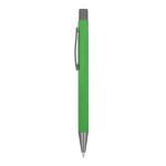 Stylo en aluminium au toucher doux, corps fin et encre noire couleur vert lime troisième vue