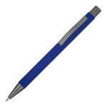 Stylo en aluminium au toucher doux, corps fin et encre noire couleur bleu foncé
