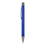 Stylo en aluminium au toucher doux, corps fin et encre noire couleur bleu foncé troisième vue