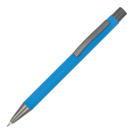 Stylo en aluminium au toucher doux, corps fin et encre noire couleur bleu ciel