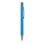 Stylo en aluminium au toucher doux, corps fin et encre noire couleur bleu ciel cinquième vue