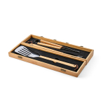 Set de barbecue dans un coffret en bambou avec ustensiles pour grill couleur naturel deuxième vue