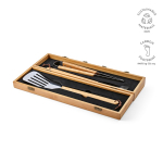 Set de barbecue dans un coffret en bambou avec ustensiles pour grill couleur naturel