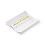 Stylo à bille rotatif en aluminium recyclé à encre noire couleur jaune vue de la boîte