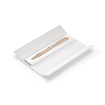 Stylo à bille rotatif en aluminium recyclé à encre noire couleur champagne vue de la boîte